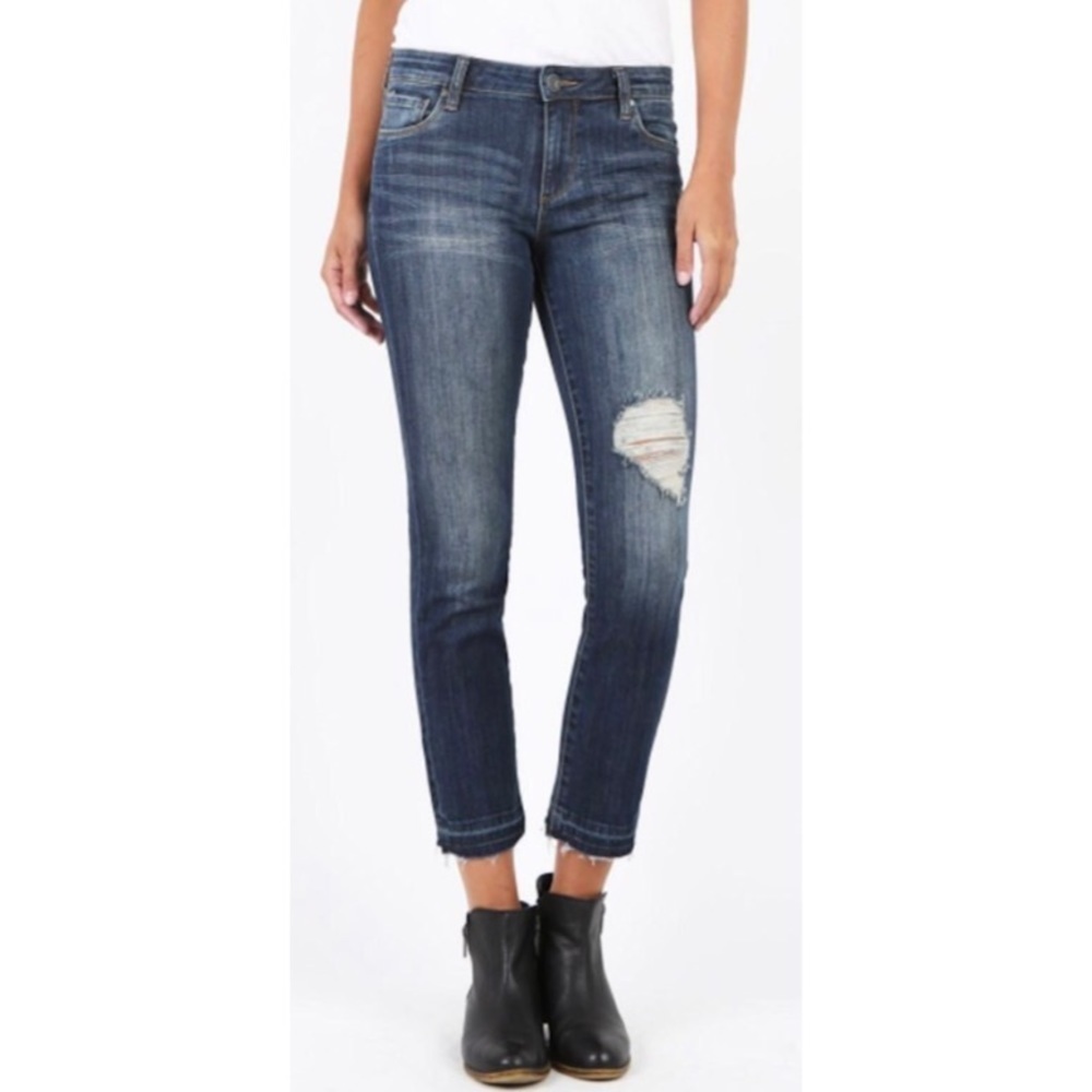 KUT from the Kloth Reese Ankle Straight Leg Release-Hem Cotton Blue Jeans Size 2
